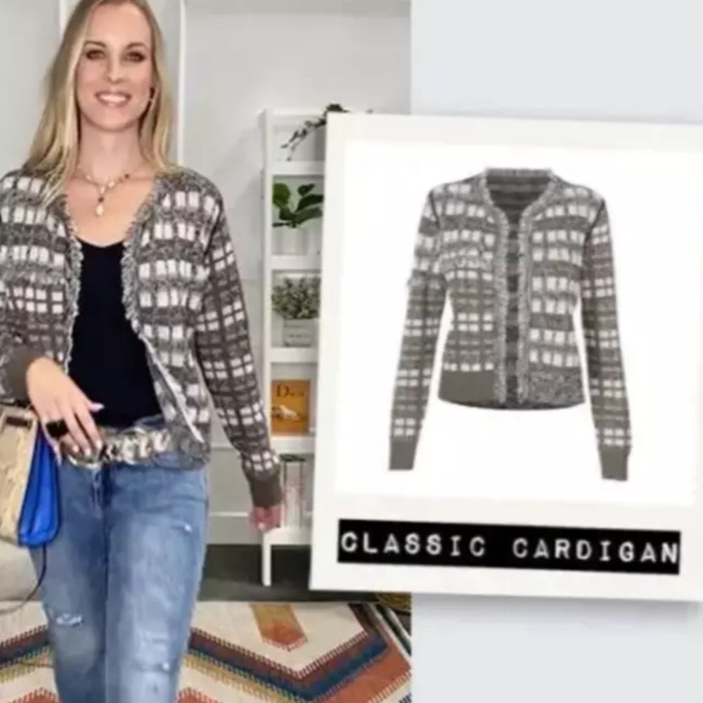 Cabi  Classic Cardigan #4097 Gray Brown White Size Large - Picture 4 of 10